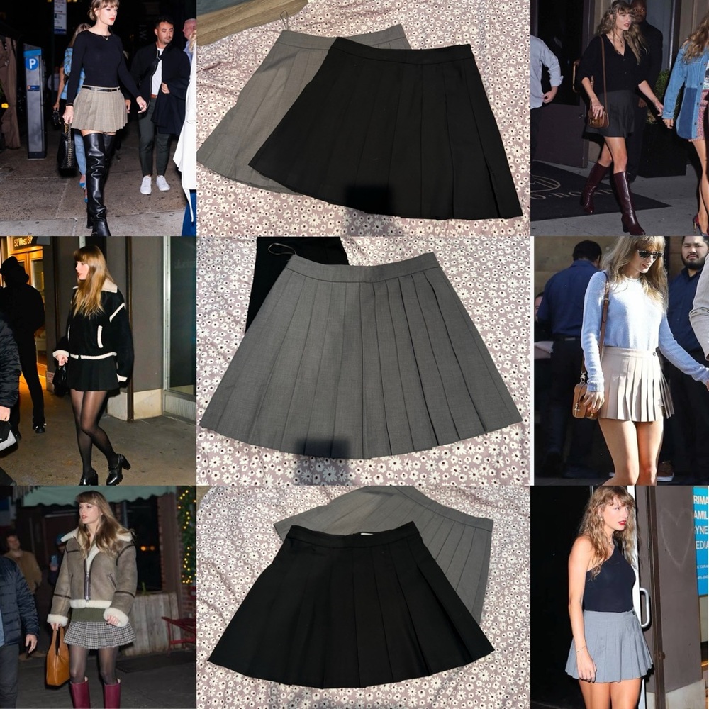 Taylor Swift Style - J.ING Charcoal Pleated Skort (L) + Aritzia Mini Skirt (8)